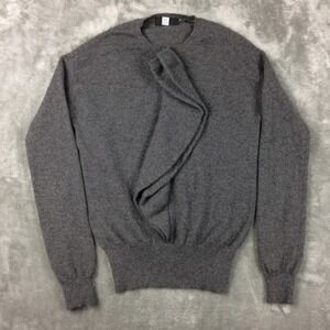 Saks Fifth Avenue Cashmere Sweater Womens Small Grey Ruffle Pullover HOLE